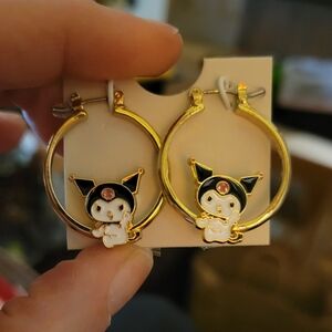Kuromi Sanrio Gold Overlay Stainless Steel Hoop Earrings
